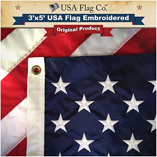 Product Cover American Flag by USA Flag Co. is 100% American Made: The Best 3x5 Embroidered Stars and Sewn Stripes, Made in The USA, Comes with Amazon A to Z Guarantee. (3 by 5 Foot)