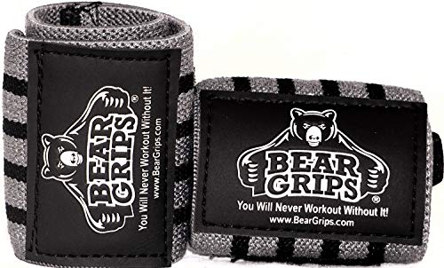 Product Cover Bear Grips Extra Strength Wrist Wraps. Superior Support Straps for Weight Lifting, Gym & Fitness Workout, Crossfit Wods. for Men & Women, Gray & Black, Size: 18