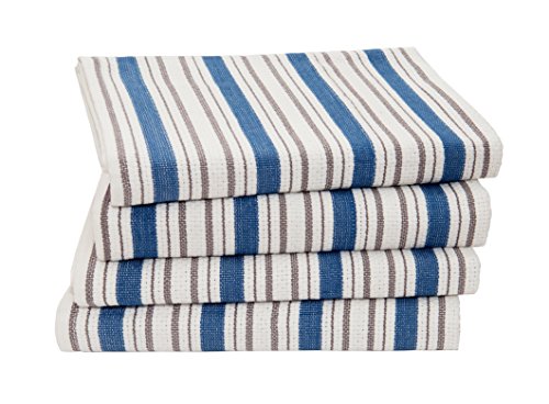 Product Cover COTTON CRAFT - 4 Pack - Basket Weave Kitchen Towels -Azure Blue - 100% Cotton - Oversized 20x30 - Modern Clean Striped Pattern - Convenient Hanging Loop