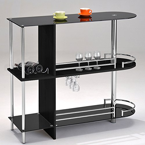 Product Cover Kings Brand Furniture Bar Table with Two Tempered Glass Shelves, Black