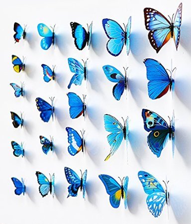Product Cover Amaonm 120pcs 10 Packages Removable 3D Butterfly Blue Stickers Making Wall Decal DIY Wall Stickers Decals Crafts Butterflies Home Decorations for Boy's and Girl's Room Bedroom Living Room (Blue)