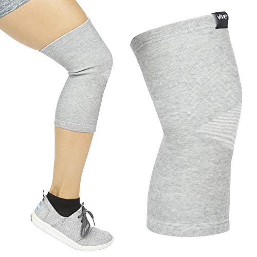 Product Cover Vive Knee Support Sleeves (Pair) - Bamboo Charcoal Elastic Compression Brace for Improved Circulation, Recovery, Arthritis Joint Pain - Sports, Running, Jogging Wrap for Men, Women