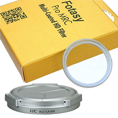 Product Cover JJC Silver Auto SELF-RETAINING Protective Lens Cap for Panasonic Lumix LX100 / LX100 II/Leica D-LUX Typ 109 D-LUX 7, LX100II Mark II M2, D LUX 7 Digital Camera Lense Cap, 43mm MRC Nano MC UV Filter