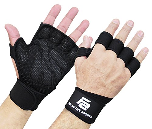 Product Cover New Ventilated Weight Lifting Gloves with Built-In Wrist Wraps, Full Palm Protection & Extra Grip. Great for Pull Ups, Cross Training, Fitness, WODs & Weightlifting. Suits Men & Women