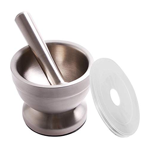 Product Cover Bekith Mortar and Pestle Sets 18/8 Brushed Stainless Steel Spice Grinder Pill Crusher Molcajete Herb Bowl