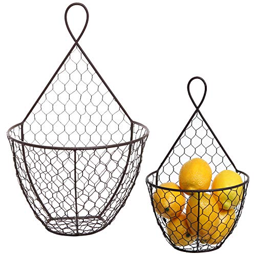 Product Cover MyGift (Set of 2) Wall Mounted Brown Country Rustic Style Chicken Wire Metal Baskets/Hanging Display Holders