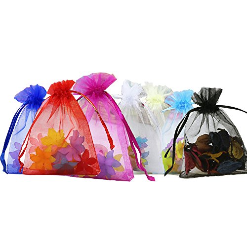 Product Cover Anleolife 100Pcs 5x7 Inches Sheer Organza Bags Drawstring Gift Bags Mesh Jewelry Pouches For Party Wedding Christmas Valentine Favors Organza
