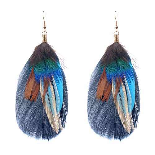 Product Cover Lureme Bohemian Jewelry Multicolor Drop Shaped Peacock Feather Hook Dangle Earrings (02003508)