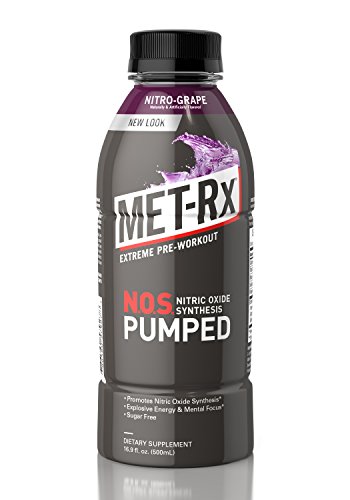 Product Cover MET-Rx NOS Pumped, Nitro Grape, 16.9 oz. (12 Count), Pre-Workout Ready to Drink (RTD) Sugar Free Energy Supplement with Caffeine, and Amino Acids for High Intensity Workouts