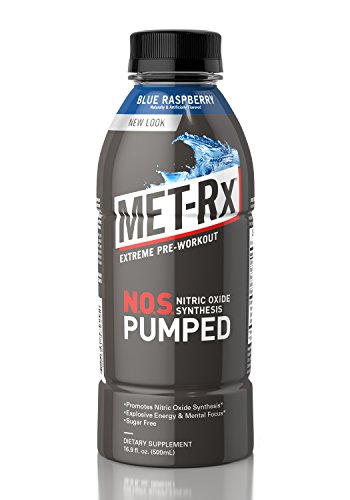 Product Cover MET-Rx NOS Pumped, Blue Raspberry, 16.9 oz. (12 Count), Pre-Workout Ready to Drink (RTD) Sugar Free Energy Supplement with Caffeine, and Amino Acids