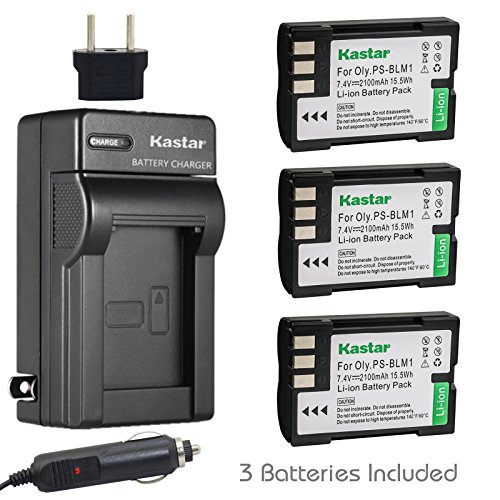 Product Cover Kastar Battery (3-Pack) and Charger Kit for Olympus BLM-1, BLM-01, PS-BLM1 Work for Olympus C-5060, C-7070, C-8080, E-1, E-3, E-30, E-520, EVOLT E-300, E-330, E-500, E-510 Cameras