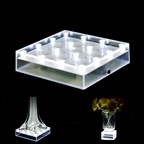 Product Cover Acmee 5 inch Acrylic Square LED Vase Base Ligtht,Plate Light with 16 LEDs for Eiffel Tower Vase, Table Centerpiece Decoration,LED Base,Battery Operated/USB Cable 2 Functions(White Light)