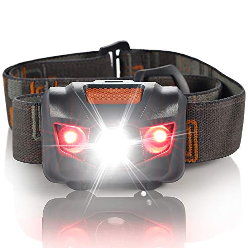 Product Cover Headlamp, Ultra Bright LED Headlight 4 Mode Outdoor Flashlight, White & Red LEDs, Adjustable Strap, IPX6 Water Resistant for Camping Hiking Walking Reading (3AAA Batteries Included)