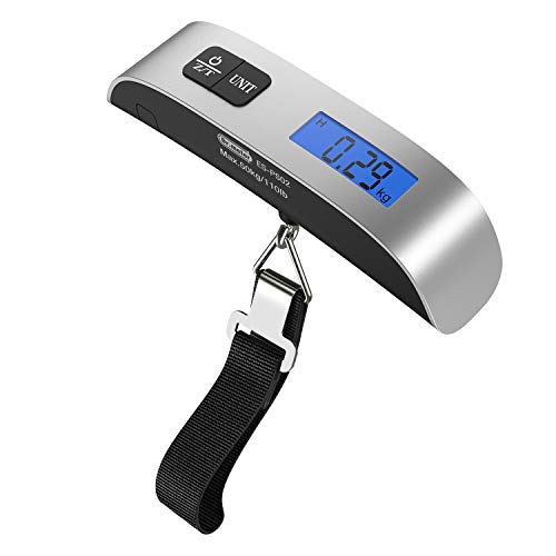 Product Cover [Backlight LCD Display Luggage Scale]Dr.meter PS02 110lb/50kg Electronic Balance Digital Postal Luggage Hanging Scale with Rubber Paint Handle,Temperature Sensor, Silver/Black