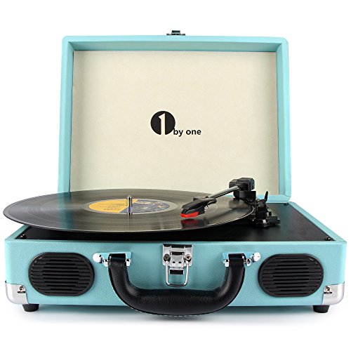 Product Cover 1byone Belt Driven 3 Speed Portable Stereo Turntable with Built In Speakers, Supports RCA Output, Headphone Jack, MP3, Mobile Phones Music Playback, Turquoise