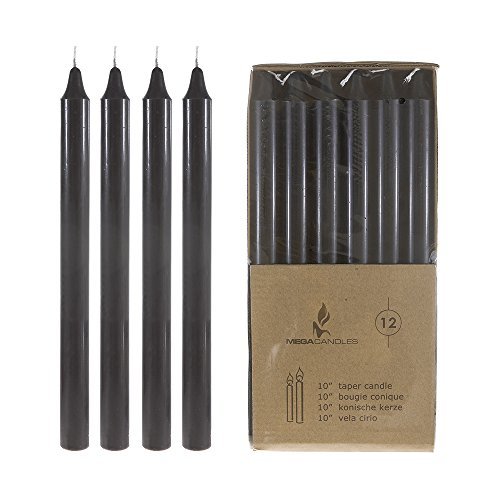 Product Cover Mega Candles 12 pcs Unscented Black Straight Taper Candle, Hand Poured Wax Candles 10 Inch x 7/8 Inch, Home Décor, Wedding Receptions, Baby Showers, Birthdays, Celebrations, Party Favors & More