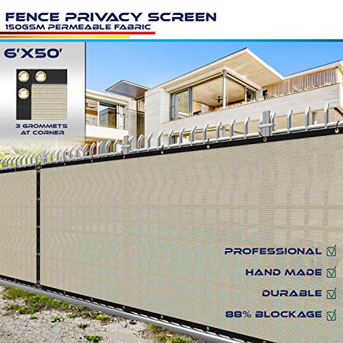 Product Cover Windscreen4less Heavy Duty Privacy Screen Fence in Color Beige with White Stripes 6' x 50' Brass Grommets w/3-Year Warranty 150 GSM (Customized Sizes Available)