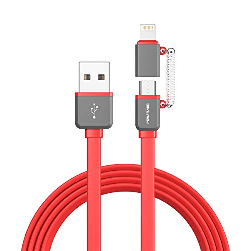 Product Cover POWERADD MFi Certified iPhone Charger, 3.3ft 2 in 1 iPhone Micro USB Cable 8 Pin Apple USB Charging Cord for iPhone iPad, Samsung Galaxy, Huawei and Other Android Phones Tablets - Red