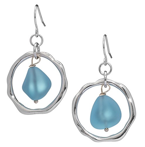 Product Cover Ocean Waves Sea Glass Earrings, Handmade Silver-plated Hoop with Turquoise Glass
