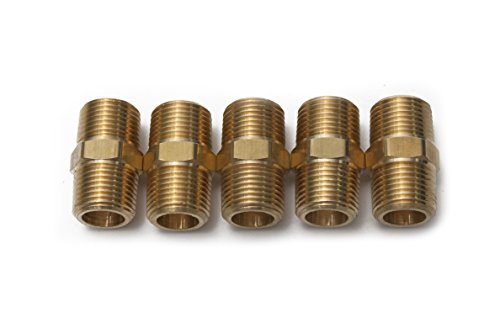 Product Cover LTWFITTING Brass Pipe Hex Nipple Fitting 3/8 x 3/8 Inch Male Pipe NPT MNPT MPT Air Fuel Water(Pack of 5)