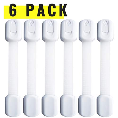 Product Cover Baby Safety Locks | Child Proof Cabinets, Drawers, Appliances, Toilet Seat, Fridge and Oven | Tools Not Required | Uses 3M Adhesive with Adjustable Strap and Latch System (6-Pack, White)