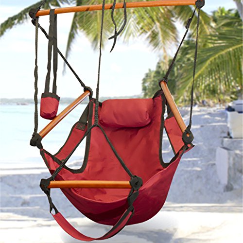 Product Cover Hammock Hanging Chair Air Deluxe Sky Swing Outdoor Chair Solid Wood 250lb (Red)