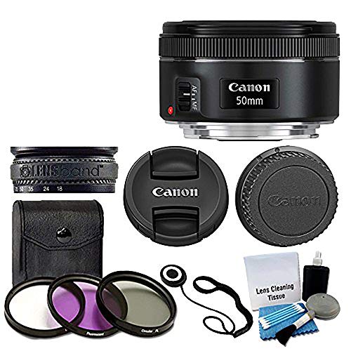 Product Cover Canon EF 50mm f/1.8 STM Lens For Canon Cameras With 3 Piece Filter Kit (UV-CPL-FLD) + Lens Cleaning Kit