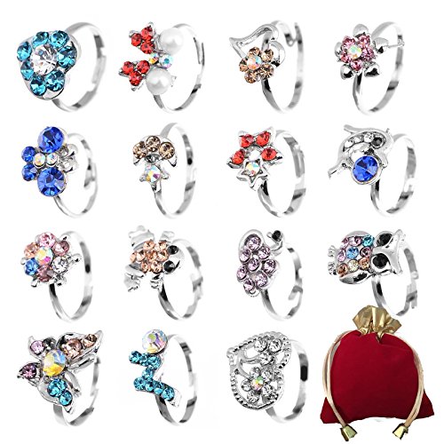 Product Cover Shuning Children Kids 20pcs Cute Crystal Adjustable Rings Silver Jewelry