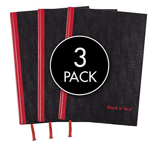 Product Cover Black n' Red Casebound Hardcover Notebooks, Large, Black, 96 Ruled Sheets, Pack of 3 (73601)