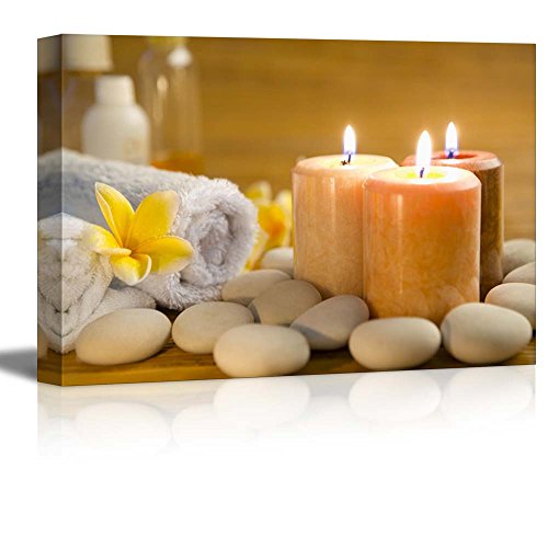 Product Cover wall26 - Zen Stones Burning Candles in a Spa - Canvas Art Wall Decor - 12