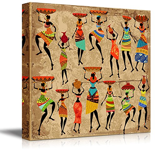 Product Cover wall26 - Canvas Prints Wall Art - African Woman on Grunge Background (Africa) | Modern Wall Decor/Home Decoration Stretched Gallery Canvas Wrap Giclee Print. Ready to Hang (24