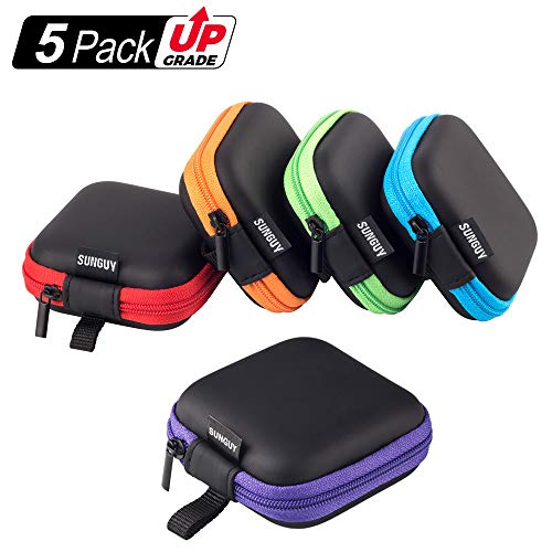 Product Cover SUNGUY Portable Square Earphone Carrying Case Mini Pouch Storage for Smartphone Earphone Bluetooth Headset Storage Bags, 5-Pack