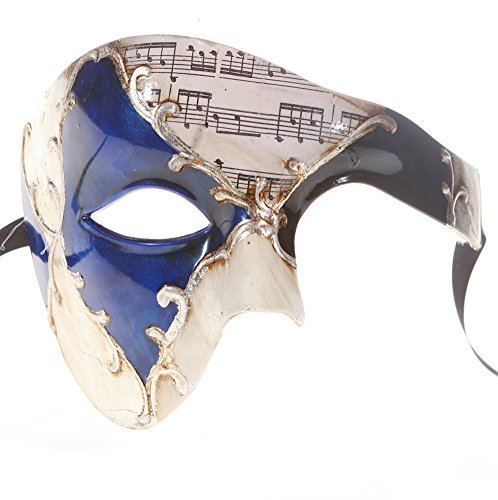 Product Cover Luxury Mask Men's Phantom Of The Opera Half Face Masquerade Mask Vintage Design, Blue/Silver Musical, One Size