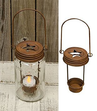 Product Cover Mason Jar Star Lid Tea Light Holder Rusty Finish Primitive Country Rustic Light