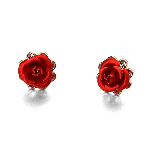 Product Cover Rose Gold Plated Simple Red Rose Stud Earrings Fashion Jewelry for Women