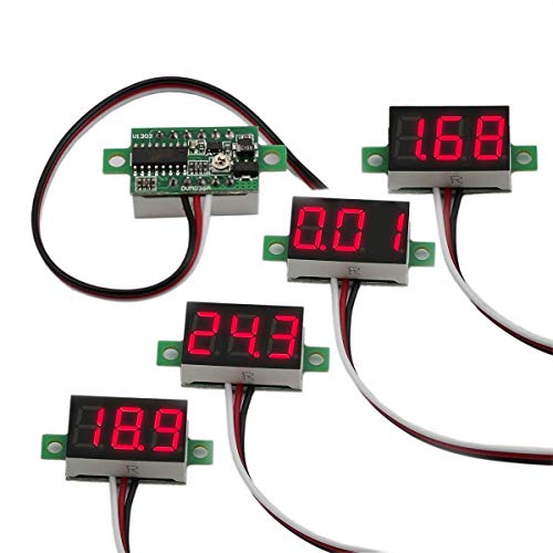 Product Cover bayite Pack of 5 Three-Wire Calibratable DC 0~30V Red Digital Mini Voltmeter Gauge Tester Mount Car Motorcycle Battery Monitor Volt Voltage Meter 0.36