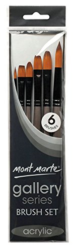 Product Cover Mont Marte Gallery Series Acrylic Brush Set, 6 Piece. Selection of Synthetic Hair Paint Brushes Suitable for Acrylic Painting