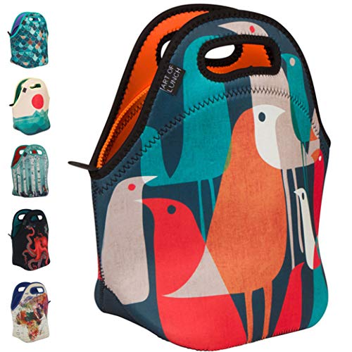Product Cover Art of Lunch Insulated Neoprene Lunch Bag for Women, Men and Kids - Reusable Soft Lunch Tote for Work and School - Design by Budi Kwan (Indonesia) - Flock of Birds