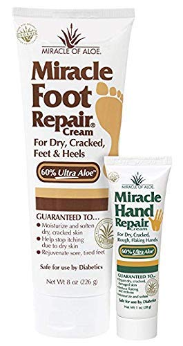 Product Cover Miracle Foot Repair Cream 8 oz Plus Miracle Hand Repair 1 oz with 60% Pure Organic Aloe Vera