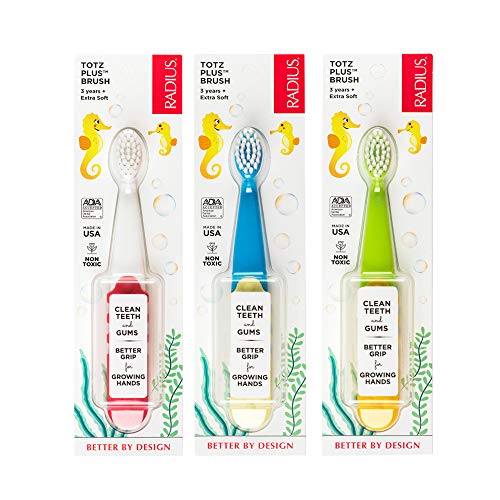 Product Cover RADIUS Toothbrush Totz Plus Brush Silky Soft Assorted Colors 3 Count | BPA Free and ADA Accepted | Designed for Delicate Teeth and Gums, For Children 3 Years and Up