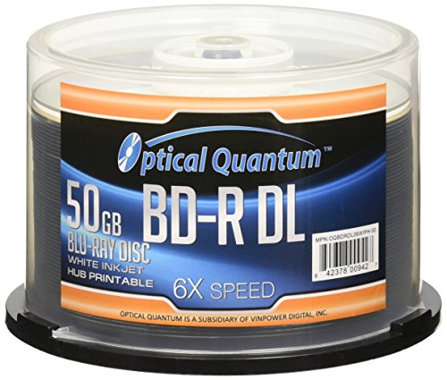 Product Cover Optical Quantum 6X 50GB BD-R DL White Inkjet Printable Blu-ray Double Layer Recordable Media , 50-Disc Spindle