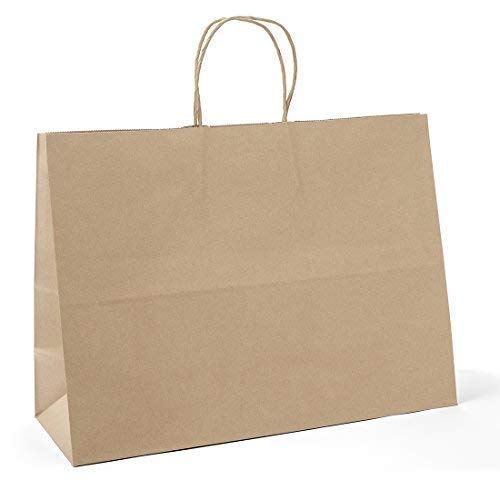 Product Cover GSSUSA 16x6x12 Inches 50Pc Kraft Paper Bags with Handles Bulk Brown Paper Shopping Bags Grocery Bags Mechandise Retail Bags, 100% Recyclable Large Paper Gift Bags 100% Recyclable Paper