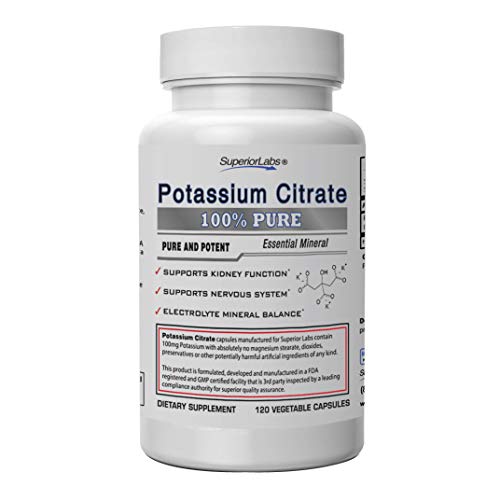Product Cover Superior Labs - Potassium Citrate NonGMO Supplement - 100 mg Dosage, 120 Vegetable Capsules - Maintains Overall Health - Supports Kidney Function - Electrolyte Mineral Balance