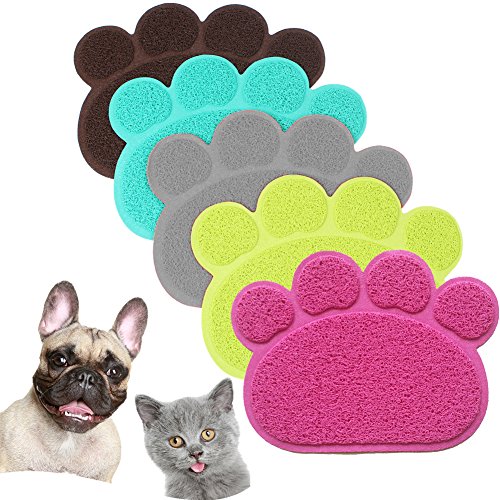 Product Cover JOYJULY PVC Pet Dog Cat Puppy Kitten Dish Bowl Food Water Feeding Placemat, Non-Slip Cat Litter Mat Paw Shape, Green Small