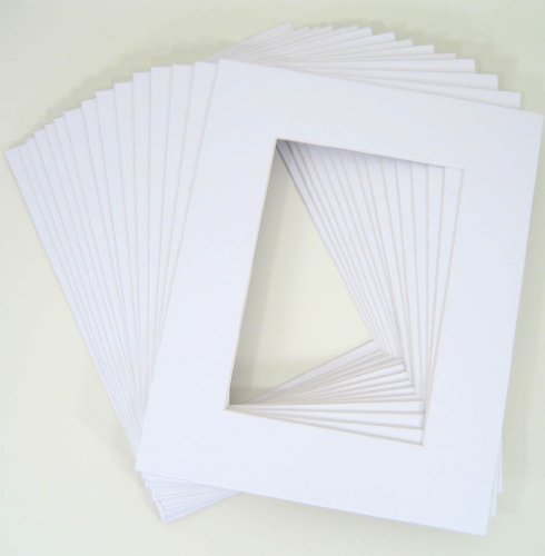Product Cover Pack of 25 8x10 WHITE Picture Mats Mattes with White Core Bevel Cut for 5x7 Photo + Backing + Bags