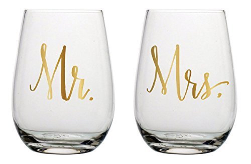 Product Cover Slant Mr & Mrs Stemless Wine Glasses- Set of 2
