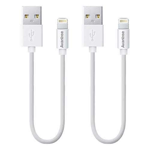 Product Cover Avantree [Apple MFi Certified] 2 Pack Short Lightning Cable, 1ft for iPhone X, 8, 7, 6, 5, iPod iPad, for Data Sync & Charge - White