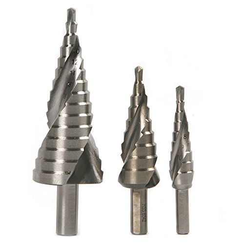Product Cover set of 3 HSS6542 M2 Steel Spiral Groove Step Drill Bit Set for Stainless Steel Metal Wood Hole