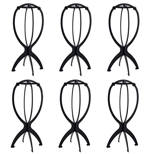 Product Cover Wig Stand Holder-Rbenxia 6pcs Portable Durable Plastic Folding Wig Holder Hairpieces Display Tool Stable Wig Stand Dryer (Black)