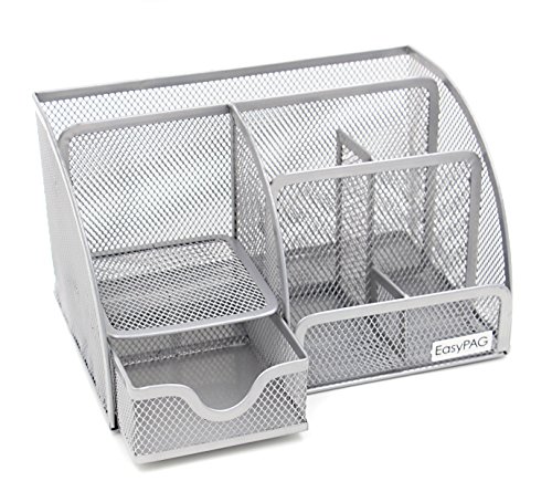 Product Cover EasyPAG Office Supplies Mesh Desk Accessories Organizer 6 Compartments with Drawer,Silver